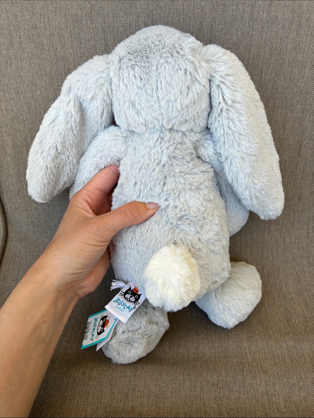 Jellycat Light Gray Plush Bunny with Pink Nose Detail - Picture 2 of 4